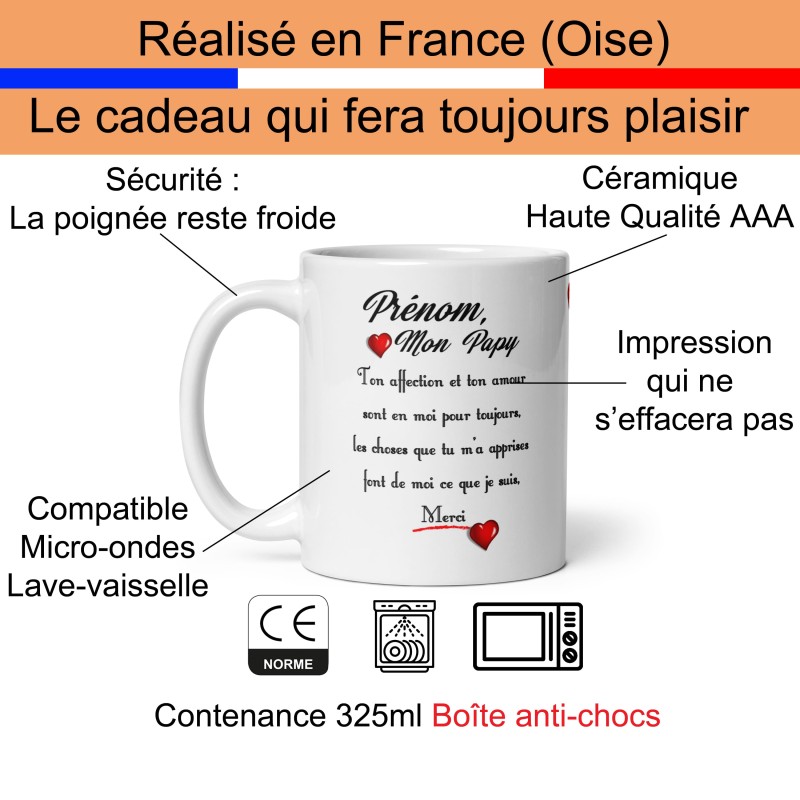 Mug personnalisé Mon Papy avec prénom Je t’aime idée cadeau