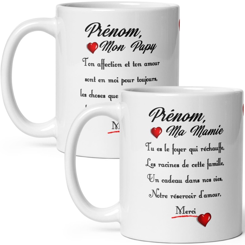 Duo Mugs personnalisables mamie papy message