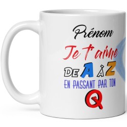 Mug personnalisable je t'aime de A à Z et Q