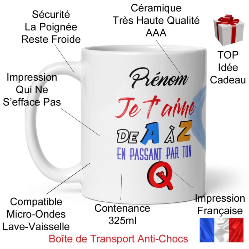 Mug personnalisable prénom mug amoureux drôle avec cœur pastel