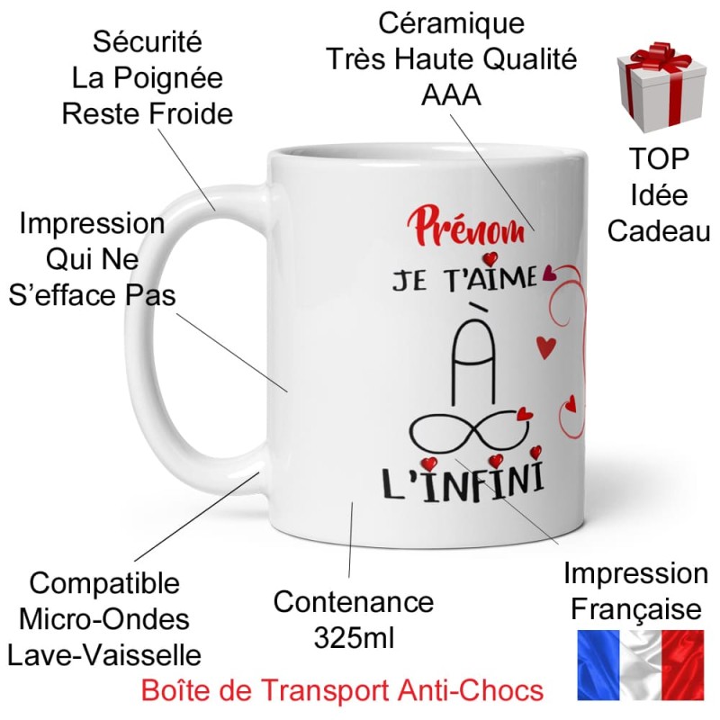 Tasse personnalisable mug je t’aime à l’infini avec cœur