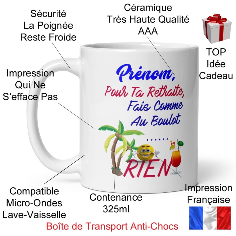 Tasse à personnaliser avec prenom pour retraite