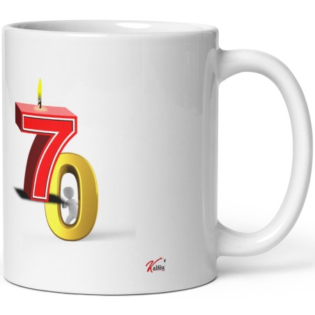 Mug anniversaire 70 ans drôle visuel en bougie