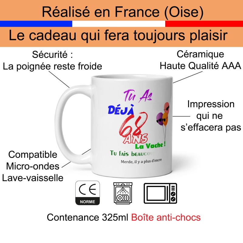 Mug anniversaire 68 ans drôle bougie