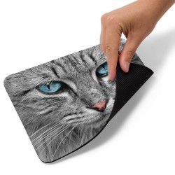 Tapis de souris chat gris yeux bleus pour enfants et adultes