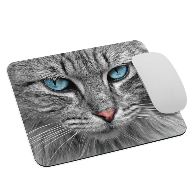 Tapis de souris chat gris yeux bleus pour enfants et adultes