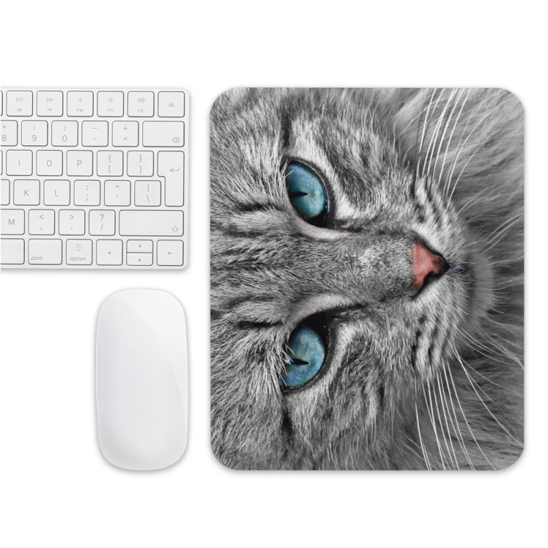 Tapis de souris chat gris yeux bleus pour enfants et adultes