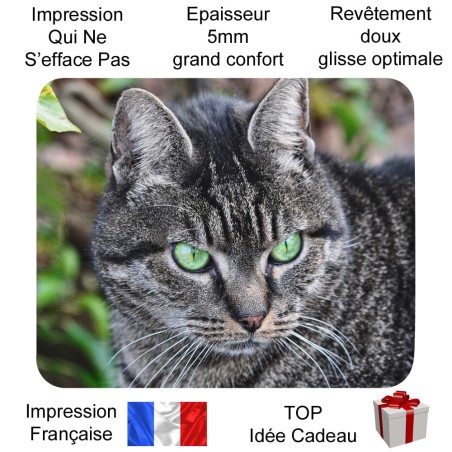 Tapis de souris chat gris yeux verts émeraude