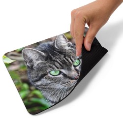 Tapis de souris chat gris yeux verts émeraude
