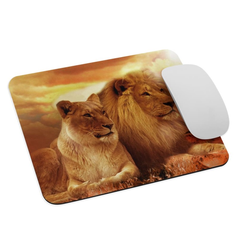 Tapis de souris lions au coucher de soleil