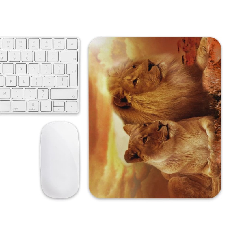 Tapis de souris lions au coucher de soleil