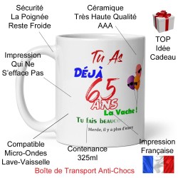 Tasse anniversaire 65 ans humour mug bougie
