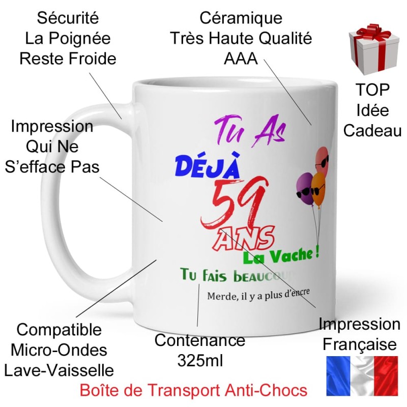 Mug 59 ans humour tasse anniversaire