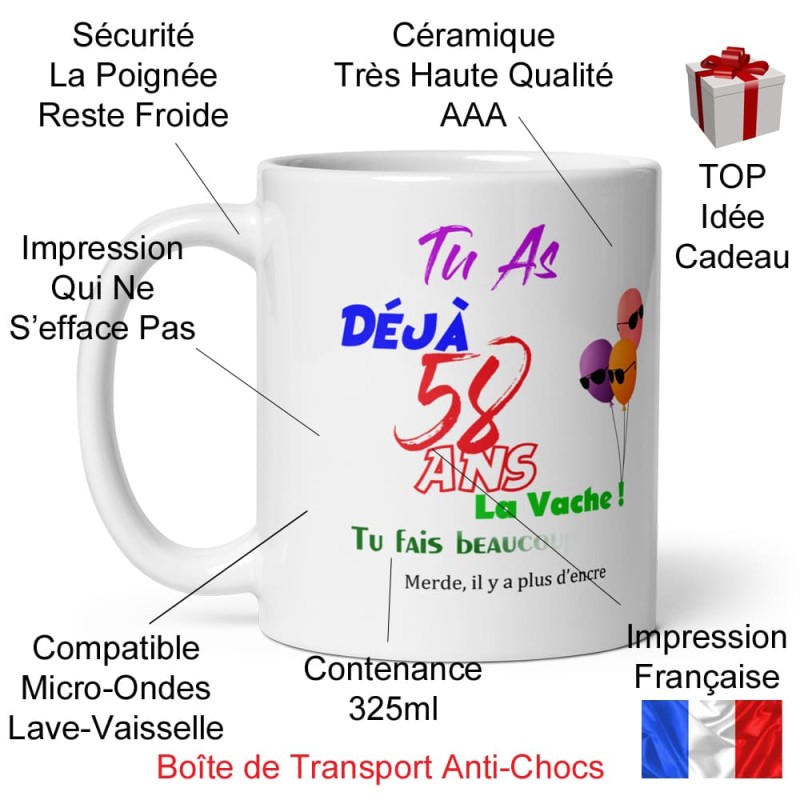 Mug anniversaire 58 ans drôle tasse bougie