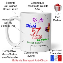 Mug anniversaire 57 ans tasse drôle visuel bougie
