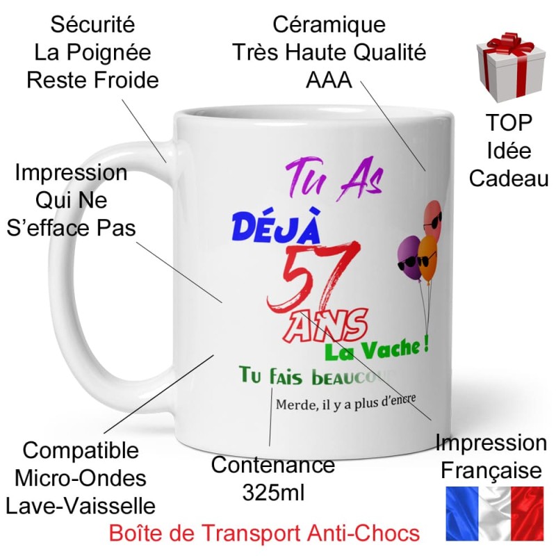 Mug anniversaire 57 ans tasse drôle visuel bougie