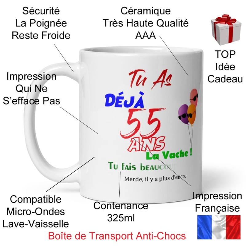 Tasse anniversaire 55 ans gag d’encre mug