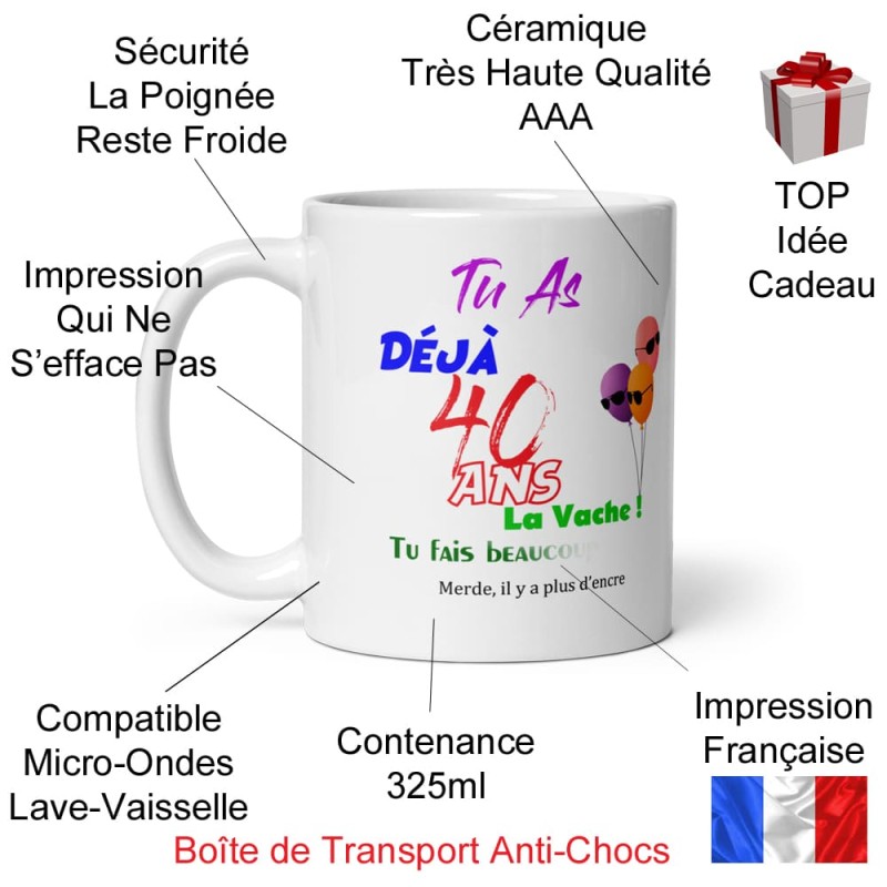 Mug anniversaire 40 ans Kalféa drôle