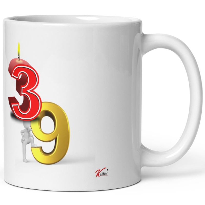Tasse anniversaire 39 ans humour bougie visuelle