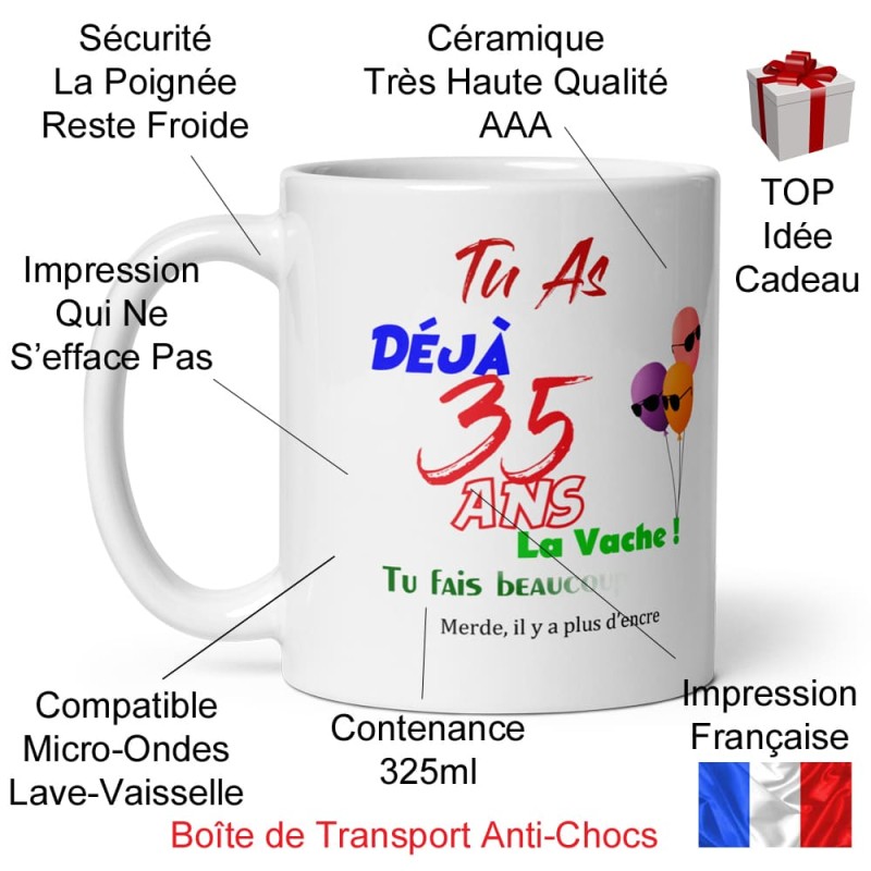 Mug anniversaire 35 ans drôle bougie visuelle