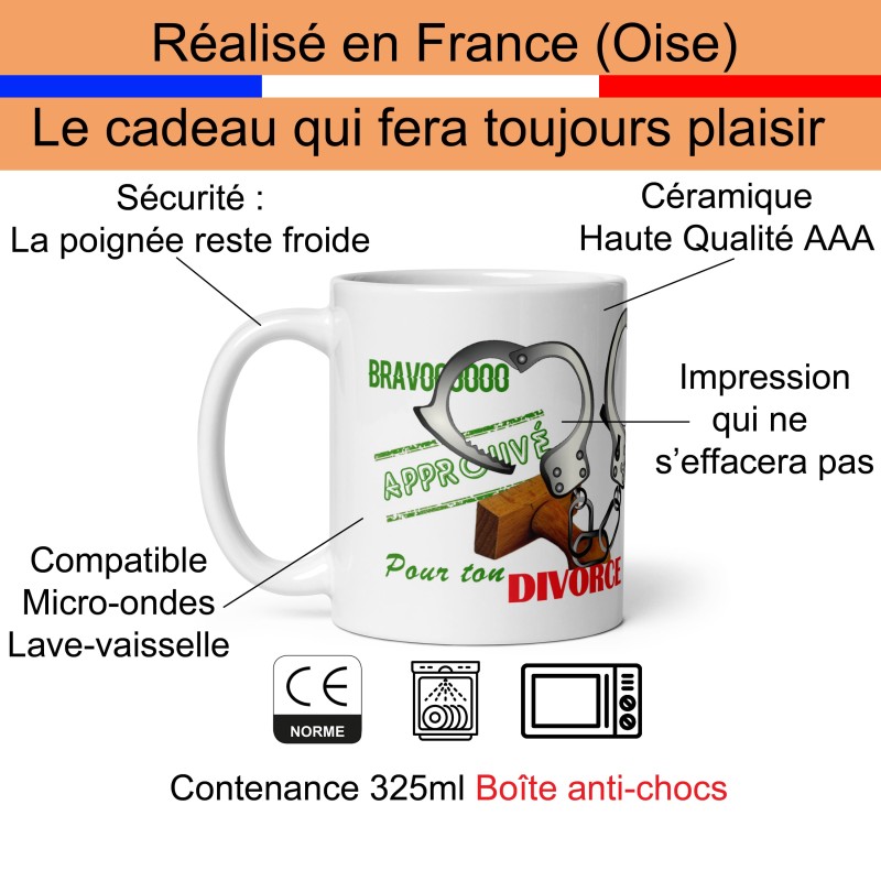 Tasse divorce drôle Bravo approuvé avec menottes