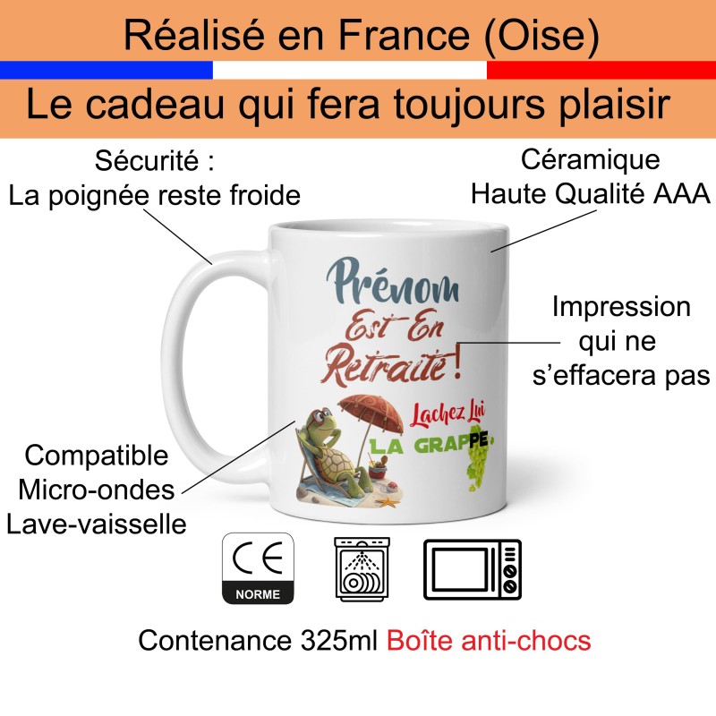 Tasse retraite personnalisée prénom mug tortue humour