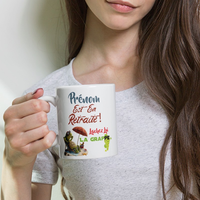 Tasse retraite personnalisée prénom mug tortue humour