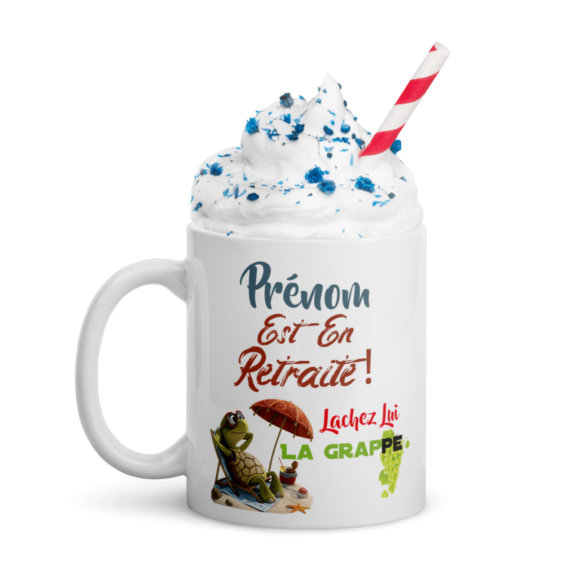 Tasse retraite personnalisée prénom mug tortue humour