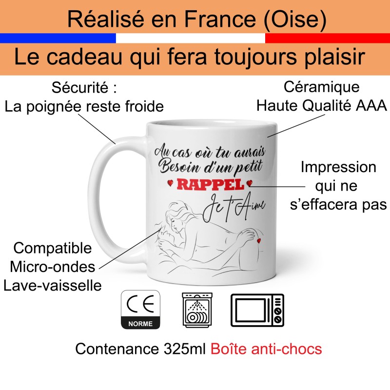 Mug romantique tasse humour couple Je t’aime