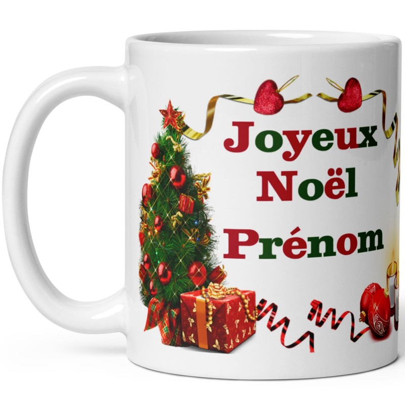 Mug personnalisable avec prénom pour souhaiter un joyeux Noël