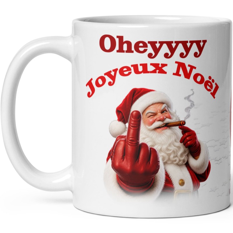 Mug cadeau de Noël avec père Noël doigt d'honneur et cigare
