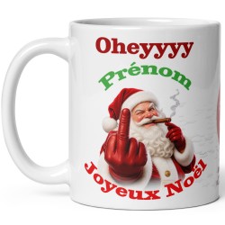 Mug de Noël personnable avec prénom et père Noël doigt d'honneur
