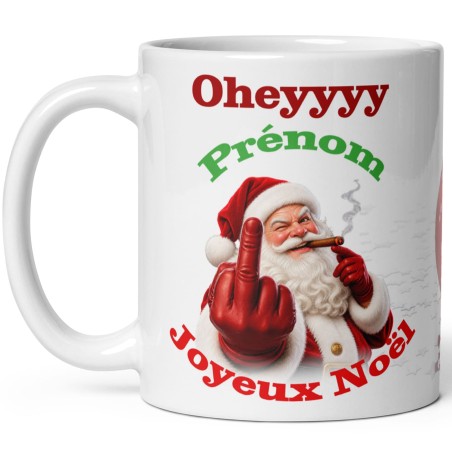 Mug de Noël personnable avec prénom et père Noël doigt d'honneur