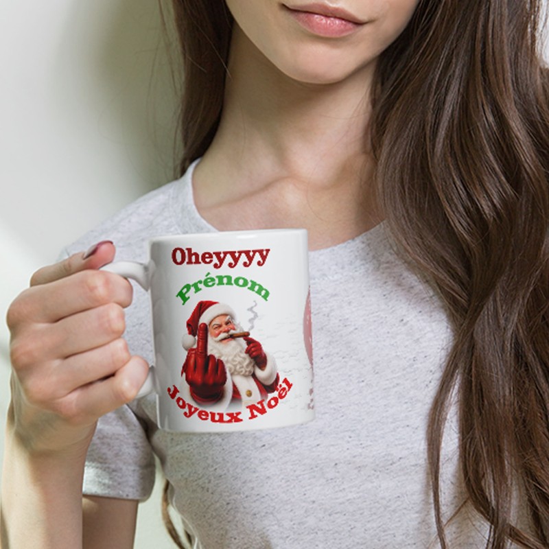Mug Noël personnalisable prénom père Noël doigt d'honneur