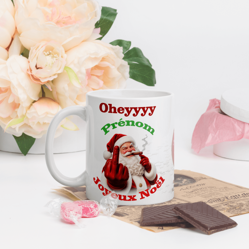 Mug Noël personnalisable prénom père Noël doigt d'honneur