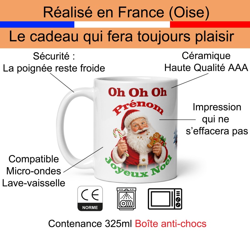 Mug Noël personnalisé prénom père Noël gourmand
