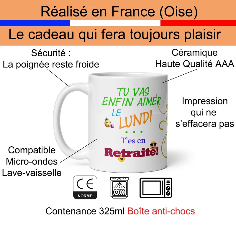 Tasse retraite lundi heureux mug cadeau à offrir