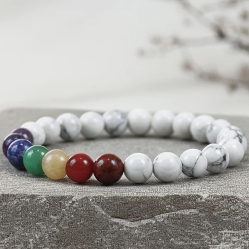 Bracelet 7 chakras howlite blanche en pierres naturelles | Kalféa