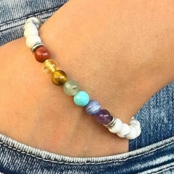 Bracelet 7 chakras howlite blanche en pierres naturelles | Kalféa