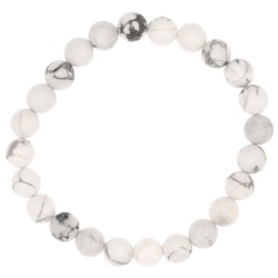 Bracelet en perles rondes de howlite blanche marbrée de veines grises