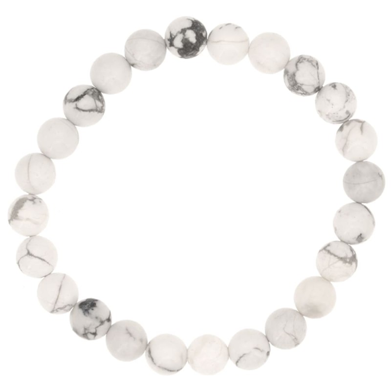 Bracelet en perles rondes de howlite blanche marbrée de veines grises