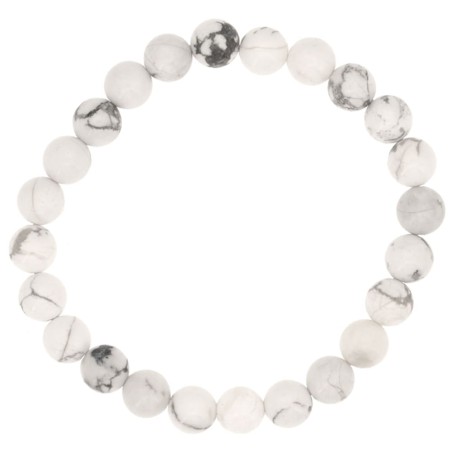 Bracelet en perles rondes de howlite blanche marbrée de veines grises