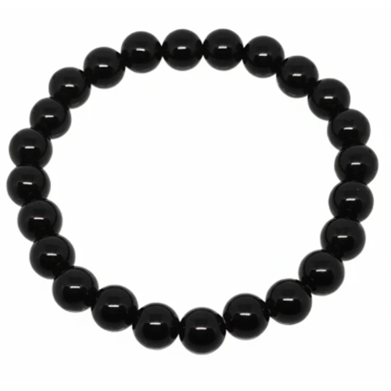 Bracelet en perles rondes d'onyx noir brillant