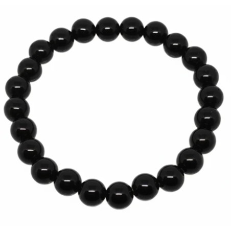 Bracelet en perles rondes d'onyx noir brillant