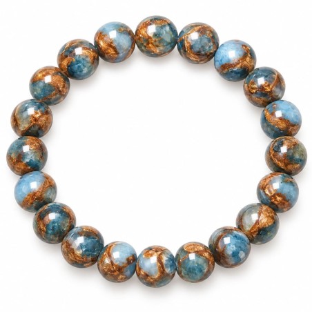 Bracelet en perles rondes de jaspe bleu clair aux veines dorées
