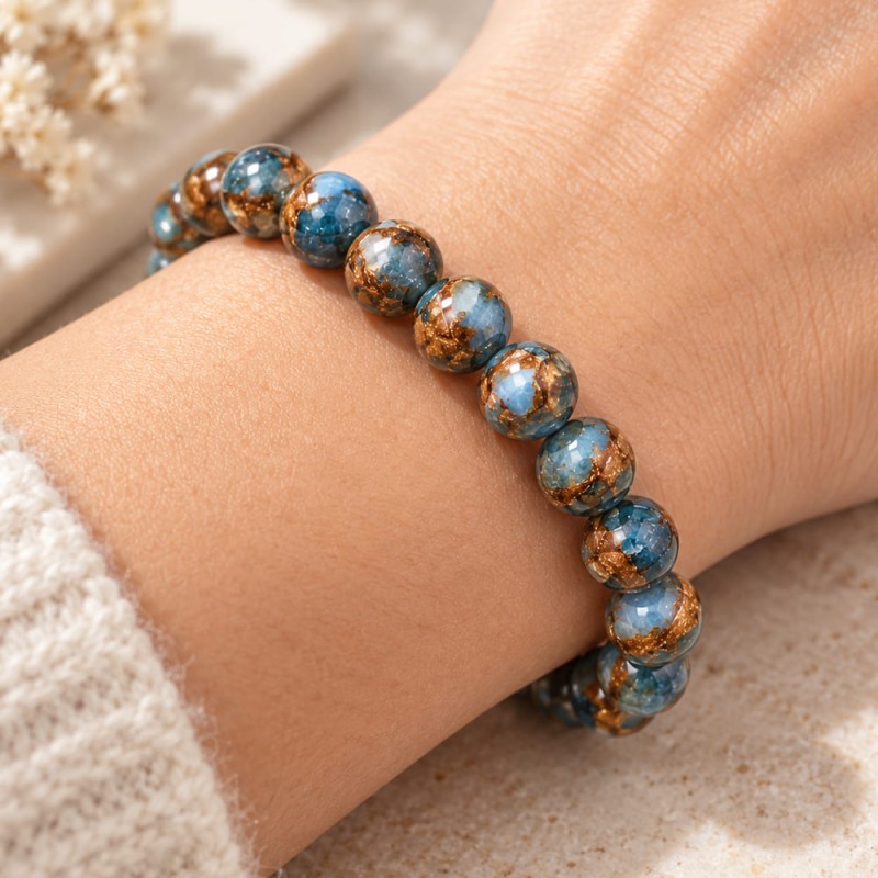 Acheter un bracelet jaspe bleu clair doré en ligne | Kalféa