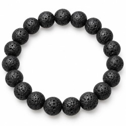 Bracelet en perles rondes de pierre de lave noire à la surface alvéolée