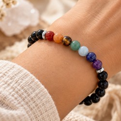 Bracelet 7 chakras onyx noir, pierres naturelles vente en ligne