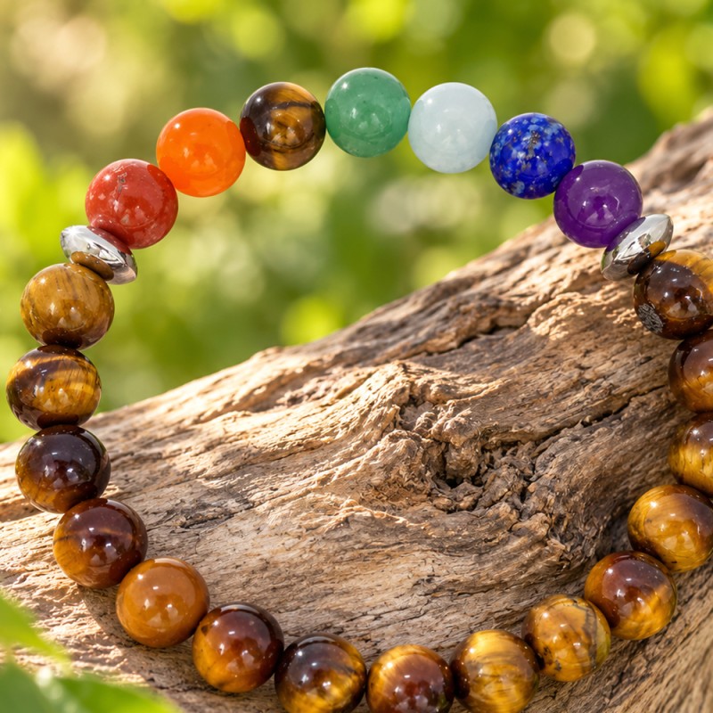 Bracelet 7 chakras œil de tigre à commander en ligne