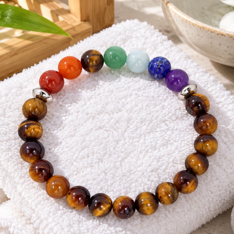 Bracelet 7 chakras œil de tigre à commander en ligne